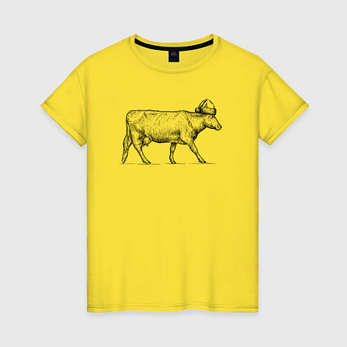 Женская футболка Корова новогодняя / Желтый – фото 1