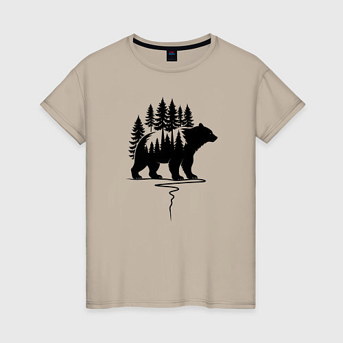 Женская футболка Медведь силуэт и деревья / Миндальный – фото 1