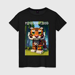 Футболка хлопковая женская Funny tiger cub - Minecraft, цвет: черный