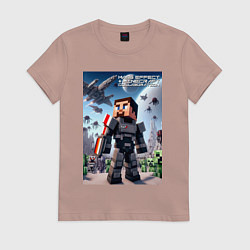 Футболка хлопковая женская Mass effect and Minecraft - collaboration, цвет: пыльно-розовый