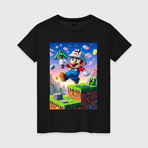 Женская футболка Марио и Майнкрафт - коллаба / Черный – фото 1