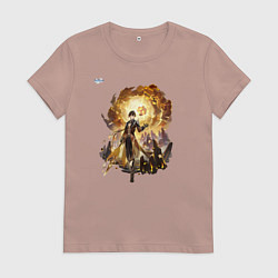 Футболка хлопковая женская Чжун Ли из Геншин Импакт, цвет: пыльно-розовый