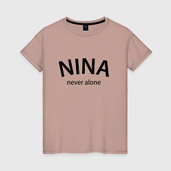 Футболка хлопковая женская Nina never alone - motto, цвет: пыльно-розовый