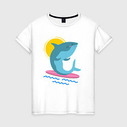 Футболка хлопковая женская Акула серфит, цвет: белый