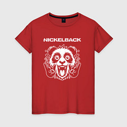 Футболка хлопковая женская Nickelback rock panda, цвет: красный