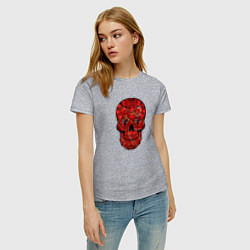 Футболка хлопковая женская Red decorative skull, цвет: меланж — фото 2
