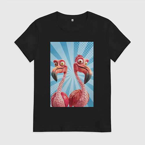Женская футболка Два радостных фламинго / Черный – фото 1