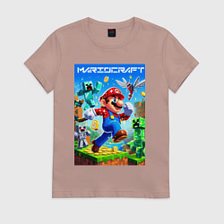 Футболка хлопковая женская Mario in Minecraft - ai art collaboration, цвет: пыльно-розовый