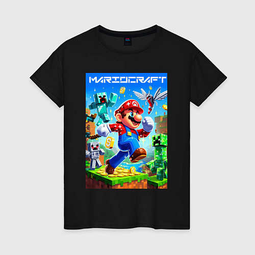 Женская футболка Mario in Minecraft - ai art collaboration / Черный – фото 1