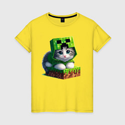 Футболка хлопковая женская Kitten creeper collaboration - ai art, цвет: желтый