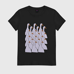 Футболка хлопковая женская Утки в строю, цвет: черный