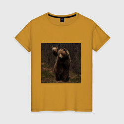 Футболка хлопковая женская Медведи гуляют по лесу, цвет: горчичный