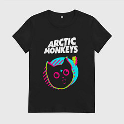 Футболка хлопковая женская Arctic Monkeys rock star cat, цвет: черный