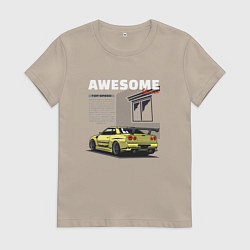Футболка хлопковая женская Невероятный nissan skyline, цвет: миндальный