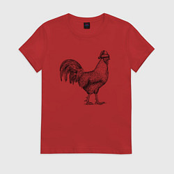 Футболка хлопковая женская Новогодний петух, цвет: красный