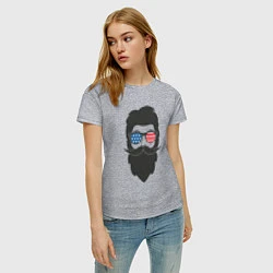 Футболка хлопковая женская Американец с усами и бородой, цвет: меланж — фото 2