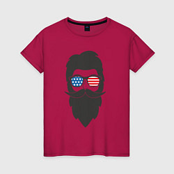 Футболка хлопковая женская Американец с усами и бородой, цвет: маджента