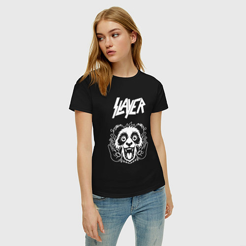 Женская футболка Slayer rock panda / Черный – фото 3