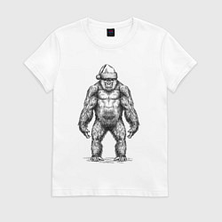 Футболка хлопковая женская Новогодняя горилла, цвет: белый