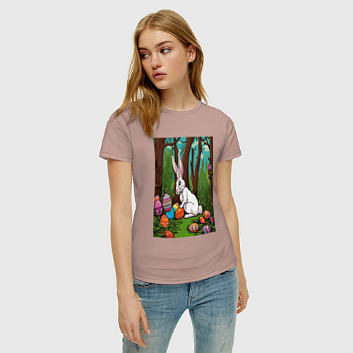 Женская футболка Пасхальный кроль в лесу / Пыльно-розовый – фото 3