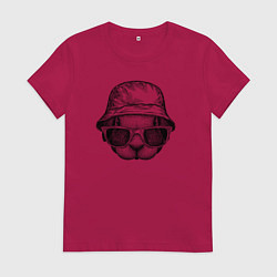 Футболка хлопковая женская Зайка в панаме и очках, цвет: маджента