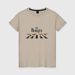 Футболка хлопковая женская Битлс бигли, цвет: миндальный