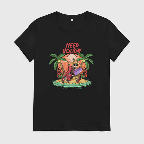 Женская футболка Скелет серфер на пляже / Черный – фото 1