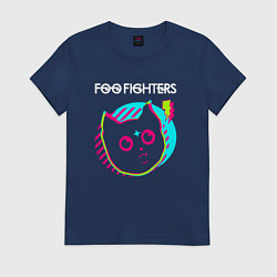 Футболка хлопковая женская Foo Fighters rock star cat, цвет: тёмно-синий
