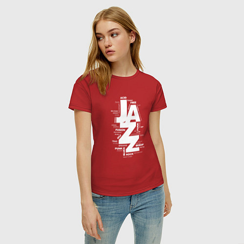 Женская футболка Jazz styles and genres / Красный – фото 3