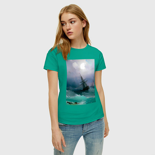 Женская футболка Корабль среди бурного моря / Зеленый – фото 3