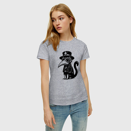 Женская футболка Кот в маске чумного доктора / Меланж – фото 3