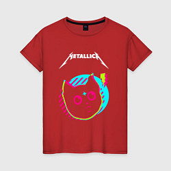 Футболка хлопковая женская Metallica rock star cat, цвет: красный