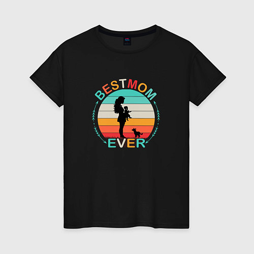 Женская футболка Лучшая мама на свете - retro sunset / Черный – фото 1