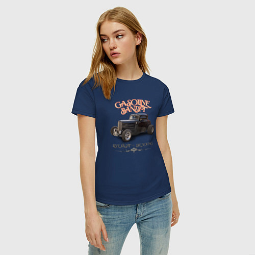 Женская футболка Хот род и надпись Gasoline bandit / Тёмно-синий – фото 3