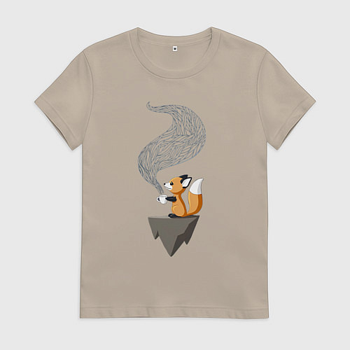 Женская футболка Лиса пьет чай / Миндальный – фото 1