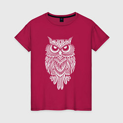 Футболка хлопковая женская Узорная сова, цвет: маджента