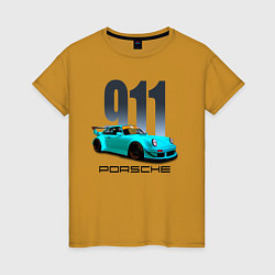 Футболка хлопковая женская Cпортивный автомобиль Porsche, цвет: горчичный