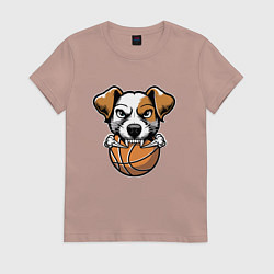 Футболка хлопковая женская Баскетбольный Джек Рассел терьер, цвет: пыльно-розовый