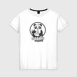 Футболка хлопковая женская Милая панда ест лапшу, цвет: белый