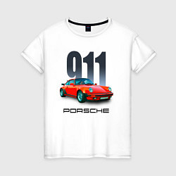 Футболка хлопковая женская Porsche 911 спортивный немецкий автомобиль, цвет: белый