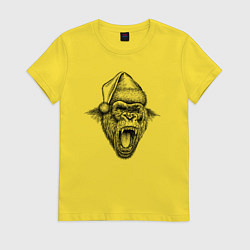 Футболка хлопковая женская Рычащая новогодняя горилла, цвет: желтый