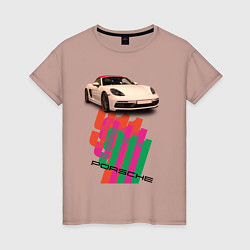 Футболка хлопковая женская Спортивный автомобиль Porsche 911 Turbo, цвет: пыльно-розовый