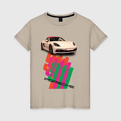 Футболка хлопковая женская Спортивный автомобиль Porsche 911 Turbo, цвет: миндальный