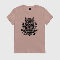 Футболка хлопковая женская Серьёзная сова, цвет: пыльно-розовый