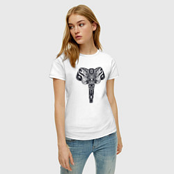 Футболка хлопковая женская Ethnic elephant, цвет: белый — фото 2