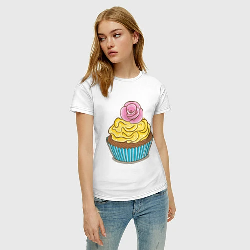 Женская футболка Кекс с розочкой / Белый – фото 3