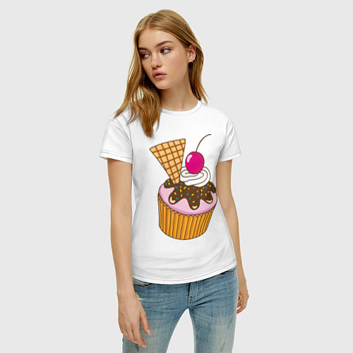 Женская футболка Кекс с вишней / Белый – фото 3