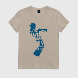 Футболка хлопковая женская Miles Davis jazz, цвет: миндальный