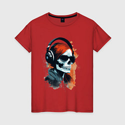 Футболка хлопковая женская Grunge redhead girl skull, цвет: красный