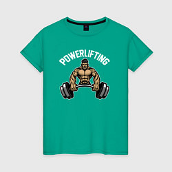 Футболка хлопковая женская Powerlifting gym, цвет: зеленый